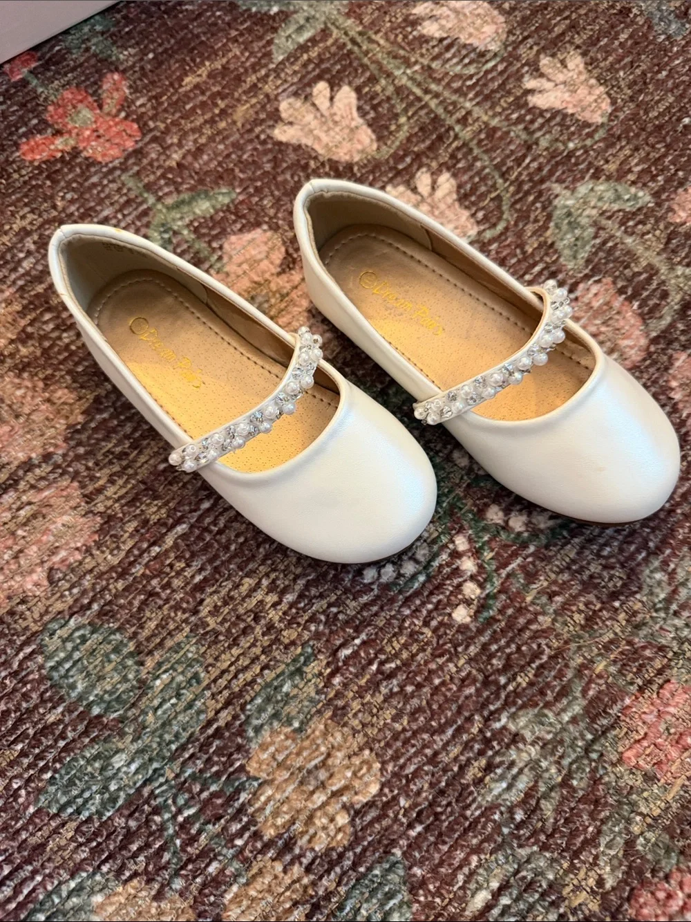 Tip Top Kids Cream Pearl-Strap Mary Jane Shoes